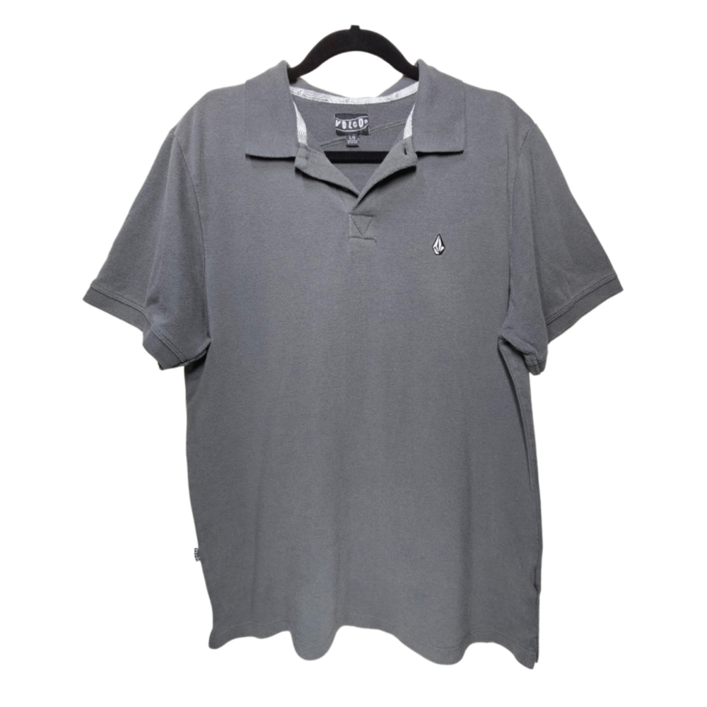 Volcom Men's SIZE L Surf Skater Polo Short Sleeve Collared Shirt in Grey